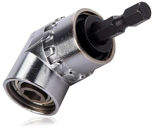 Right Angle Drill Attachment, 105° 1/4 inch Hex Shank Bit Holder Adapter Right Angle Driver Extension Power Screwdriver Drill for Drilling Narrow Spaces, Silvery