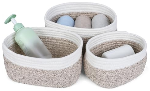 Cozary Aufbewahrungskorb Aus Baumwolle – Handgefertigter Badezimmer Organizer & Multifunktionskorb (3 Größen) – Aufbewahrungskorb Geflochten Für Bad, Küche, Kinderzimmer – 3 Stück, Grau