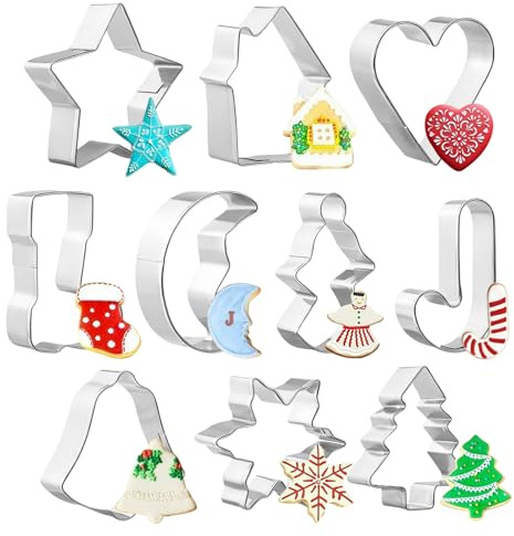 Simpeak 10 Piezas Cortadores de Galletas Navidad, Moldes para Galletas, Cortador Galletas Acero Inoxidable, Variedad en forma