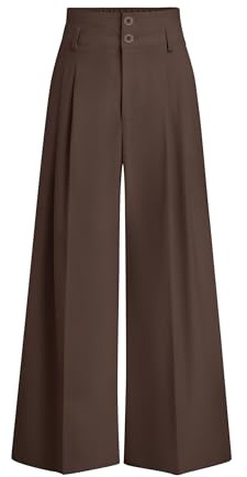 PRETTYGARDEN Womens Spring Wide Leg Palazzo Pants 2026 Trendy Loose Button High Waist Pleated Work Business Casual Trousers (Brown,Medium)