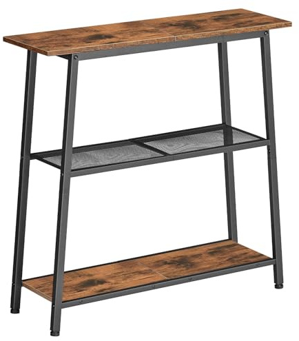 HOOBRO Mesa de Consola de 3 Niveles, Mesa Estrecha para Recibidor, con Estantes Abiertos, Mueble para Sofá, Entrada, para Pasillo y Sala de Estar, Marrón Rústico y Negro EBF62XG01