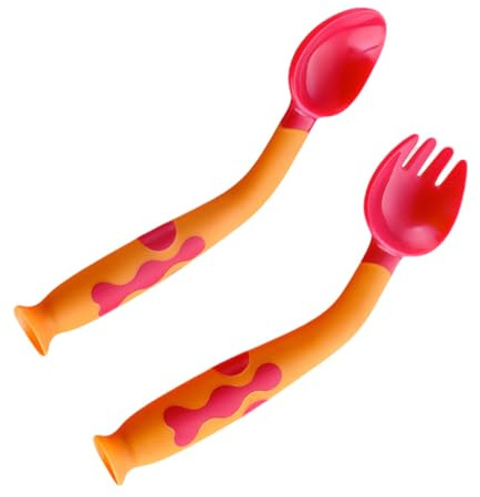 ELAYARD Posate per Flessibili con Cucchiaio e Forchetta Sicuri Resistente al con Base Ventosa Antiscivolo per Svezzamento e Apprendimento Alimentare