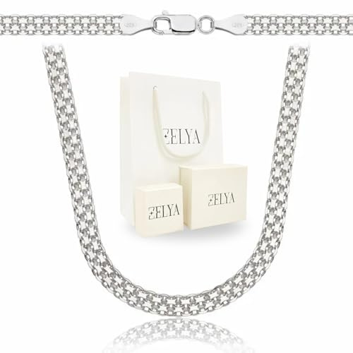 ZELYA Silberkette 925 – Bismark Kette 3-6 mm breite, Länge 45–60 cm, massive Echt-Silber Halskette für Damen herren, hochwertiger Schmuck aus 925 Silber Geschenk set