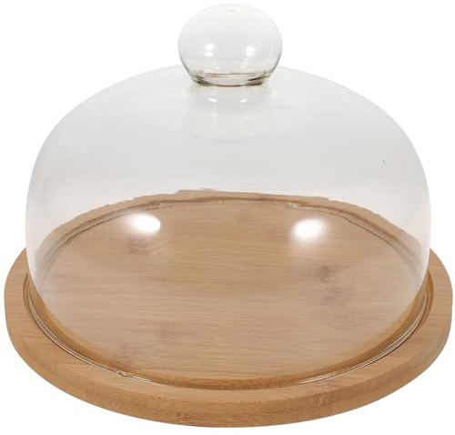 VALICLUD Campana de Vidrio para Tartas con Base de Madera Cubierta Transparente Polvo para Repostería Expositor para Pastelería y Comida Mediano Elegante y Resistente