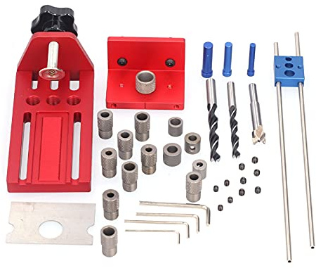 Drill Press Pocket Hole Jig Kit 3 - in - 1 Adjustable Dowelling Drill Guide for Woodworking - Durable Aluminium Alloy & Stainless Steel, 0-120mm Clamping Range for Precision