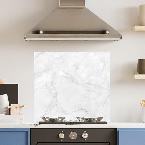 Premium 70 x 65cm Veiny White Marble 6mm Glass Toughened Kitchen Splashback