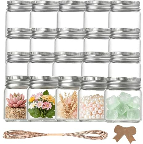 Ksnowqi 20 Stück 50ml Glas Reagenzgläser mit Schraubverschluss, Klare Flüssigkeitsprobe Fläschchen, Transparent Laborröhrchen für Hochzeit Party