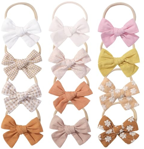 12 st pannband för nyfödda, stretchiga baby rosett pannband, andningsbara baby flicka rosetter hårband för nyfödda spädbarn småbarn hårtillbehör, slumpmässig färg flicka
