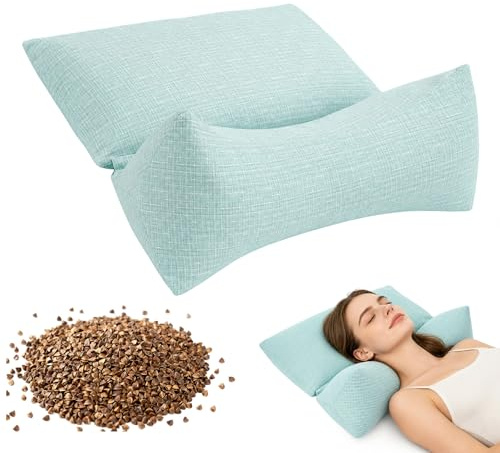 vocheer 3-in-1 Detachable Buckwheat Pillow for Sleeping, 18X14 Buckwheat Hull Pillows, Cervical Neck Pillow for Pain Relief, Adjustable Height and Firmness, Firm Support for Back Sleepers