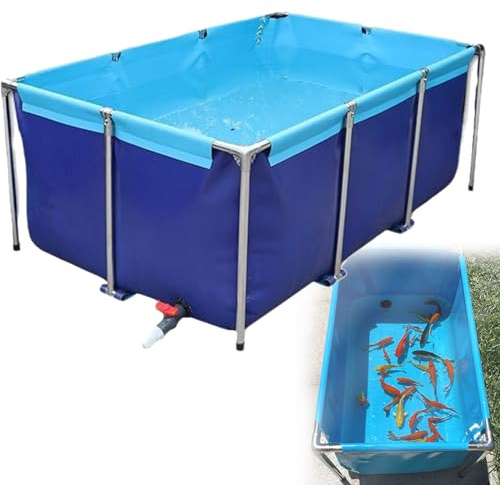 Laghetto pieghevole in PVC con acciaio e – 120 x 80 x 50 cm – Serbatoio d'acqua per Koi & dfish – Piscina fuori terra con valvola di scarico e design robusto