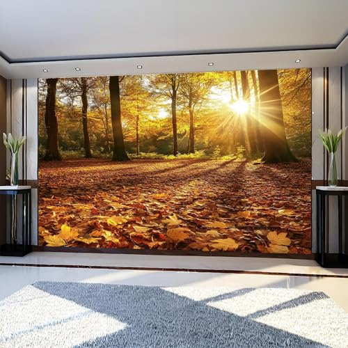 Fotomural Árboles otoñales de la jungla 400 x 280 cm Paisaje Al Atardecer Papel Pintado 3D Moderno para Decoración de Pared en Salón, Dormitorio o Comedor