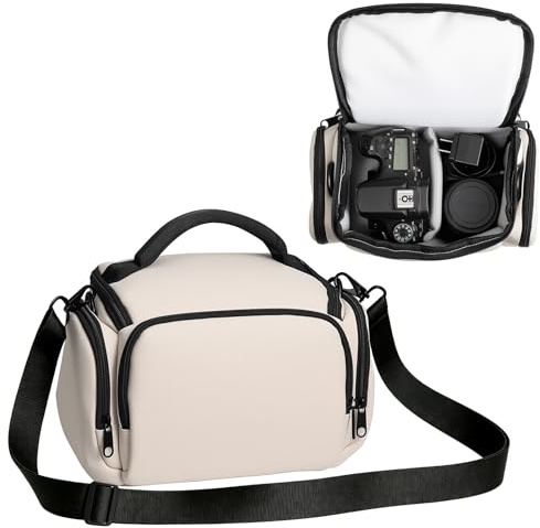 Winning Camera Bag for Photographers, Waterproof Shockproof DSLR Case | Adjustable Shoulder Strap Compatible with Sony, Canon, Samsung, Fujifilm, Panasonic, Casio, Nikon (Beige)
