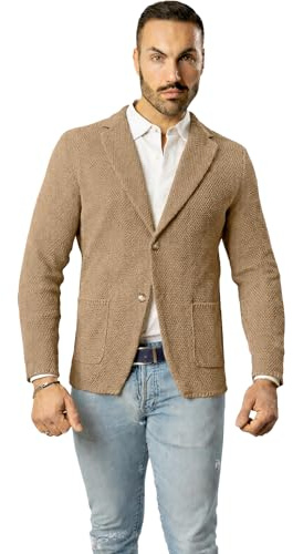 Blazer in Cotone, Giacca Jacket da Uomo Slim Fit - Punto Cucitura Chicco di Riso - Artigianale, Made in Italy - Casual, Classica Sportiva (IT, Testo, 3XL, Regular, Regular, Argilla)