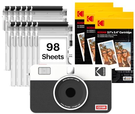 KODAK Mini Shot 2 Retro Fotocamera Digitale Istantanea & Stampante Fotografica 5,3 x 8,6 cm, 98 Fogli, Fotocamera Portatile 2-in-1 con Stampa, Stampante Bluetooth per Smartphone iPhone & Android, Subl