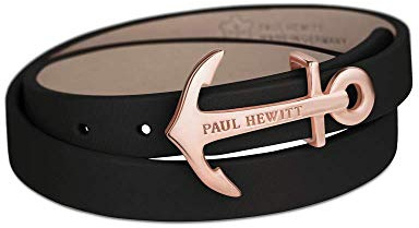 PAUL HEWITT Damen Wickelarmband North Bound aus Leder in Schwarz und Anker aus Edelstahl in Roségold Armband-Länge 42,5 cm