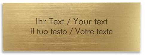 Targa con nome con testo personalizzato in ottone-look – 125 x 45 mm, rettangolare, testo inciso nero, plastica dorata metallizzata