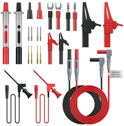 Proster Multimeter Messleitungen Set Proster Kabel mit 8 Stücke Sonden Krokodilklemmen Spaten Stecker Bananenstecker für Multimeter Strommesszange