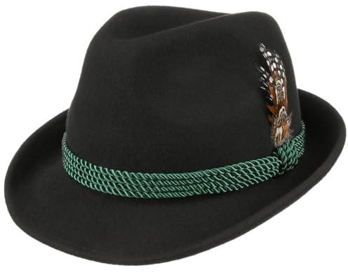 Lipodo Trachtenhut Trilby Wollfilz Fedora Tiroler Damen Herren Sommer Winter schwarz 56 cm
