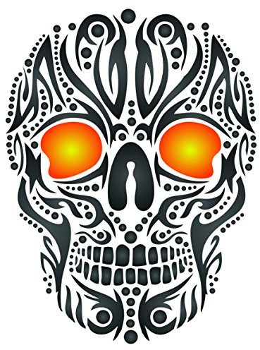 Totenkopf-Tattoo-Schablone – 11,5 x 15 cm (S) – Wiederverwendbare Tribal Ethnic Maori Wand-Schablone