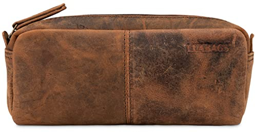 LEABAGS Leder Federmäppchen I Große Echtleder Federmappe I Federtasche für Beruf Uni Schule I Schlampermäppchen I Stiftetui I Stiftmappe I Ledermäppchen I Fox