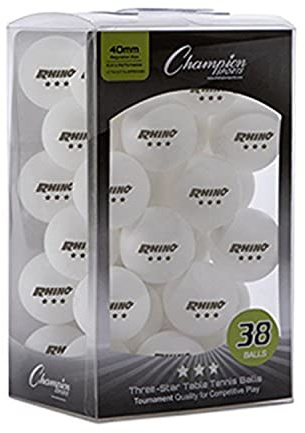 Champion Sports 3 Star Table Tennis Ball Pack, Tournament Grade Equipment, 38 Balls, White Ping Pong Balls, 40mm Seamless Design, CTTA and ITTA Approved