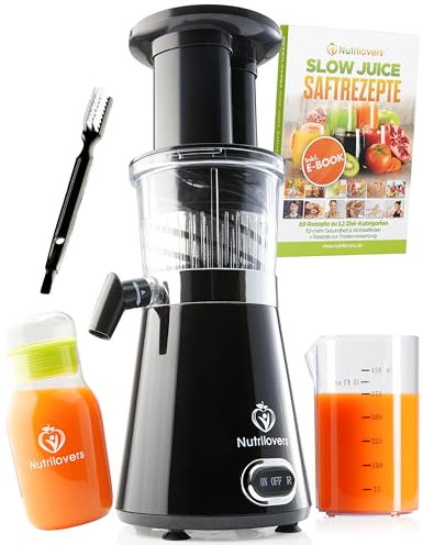 Nutrilovers Slow Juicer Estrattore di succo – senza BPA | Spremiagrumi elettrico per frutta e verdura | Senza BPA | Bassa velocità solo 60 giri/min
