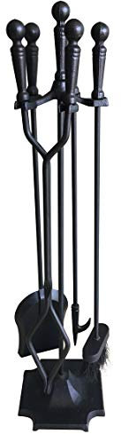 Tosnail 5-teiliges Schmiedeeiserner Kaminbesteck – Bürste, Schaufel, Zange, Schürhaken und Ständer