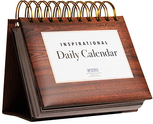 Global Printed Products Motivational & Inspirational Perpetual Daily Flip Calendar Self-Standing Easel (Woodgrain)