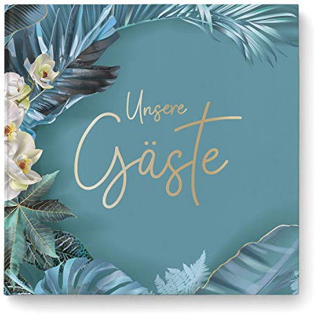 DeinWeddingshop Gästebuch Hochzeit | mit Fragen - quadratisch | Mystery Gold | Hochzeitsgästebuch Hochzeitsalbum Hochzeitsbuch (türkis)