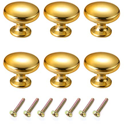 6Stück Gold Rundes Kommodenknöpfe Schubladenknöpfe Set,Chrom Glänzend Zinklegierung Pilztyp Einzelloch Möbelknöpfe Möbelknopf Möbelgriffe Moebelknauf Schubladengriffe Knauf für Schrank Schublade Küche