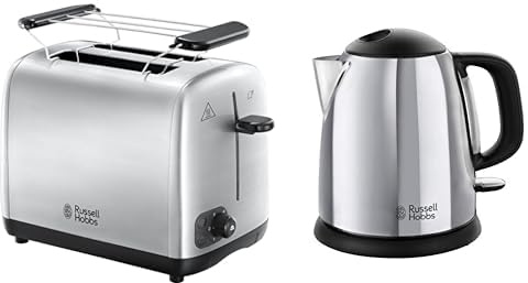 Russell Hobbs Grille Pain, Toaster, Cuisson Homogène, Contrôle Brunissage, Chauffe Viennoiserie - 24080-56 Adventure & Bouilloire 1L, Ebullition Rapide, Marquage Tasses - 24990-70 Victory