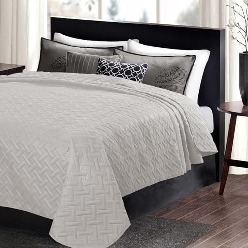 WOLTU Tagesdecke Bettüberwurf mit geometrischesmuster, Schlafzimmer Wohndecke weich und hautfreundlich,Bettdecke aus Mikrofaser mit Ultraschall genäht, Stepp Decke für Bett, 240x260 cm, Hellgrau