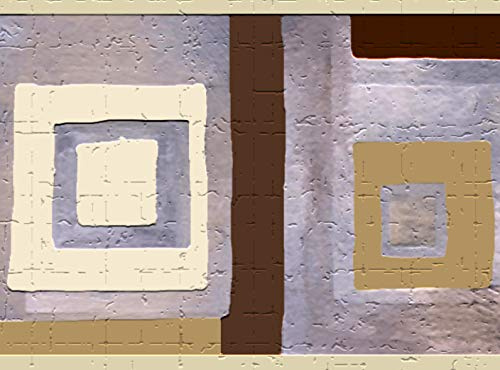 Dundee Deco Frise de papier peint autocollante DDAZBD9055 - Motif géométrique beige, violet, fauve - Forme carrée - Design rétro - 4,57 m x 17,78 cm