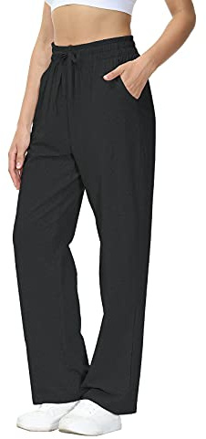 HMIYA Jogginghose Damen Baumwolle Freizeithose Lang offenem Boden Yogahose Sporthose Geradem Bein Hose mit Taschen