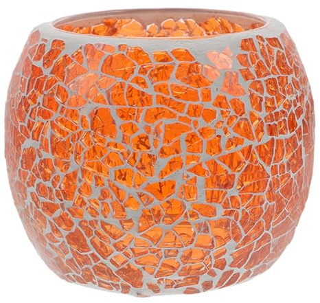 Lurrose Mosaikglas Windlicht Orange - Vintage Kerzenständer & Teelichtgläser groß, Europäischer Stil Kerzenglas Gross für Tischdeko, Boho Kerzenständer bunt für Xmas, Hochzeit, Ostern & Winterdeko