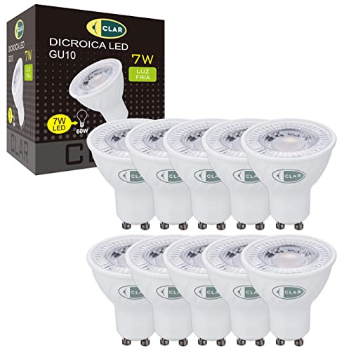CLAR GU10 LED-lampa 7W, GU10 LED-spotlight kall vit (Pack 10)