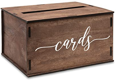 Wooden Wedding Card Box with Slot and Lid | Graduation Card Box for Party 2026 | Grad Gift Money Envelope Holder for Reception, Bridal Shower, Birthday, Retirement | Rustic Keepsake Decorations