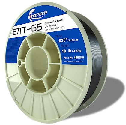 NICETECH, Gasless Flux Cored Welding Wire, Carbon Steel, E71TGS. 035-Diameter, 10 Pounds Spool, Silver, Package of 1