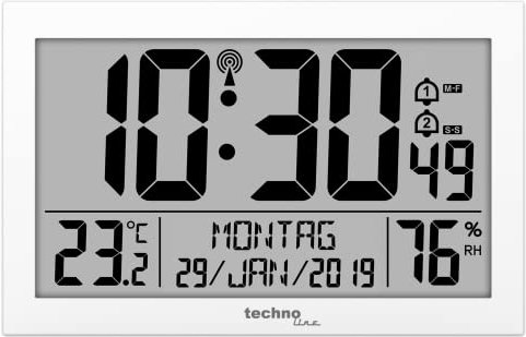 Technoline WS 8016 WS8016WEISS Horloge Murale numérique Moderne Radio-pilotée en Plastique avec Affichage de la température Blanc 225 x 143 x 24 mm