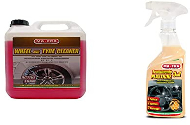 Ma-Fra, Pulitore Gomme, Detergente per Cerchi Pneumatici Auto, 4500ml & Trattamento 3in1 Plastiche, Pulisce, Ravviva e Protegge Le Parti Interne dell'Auto