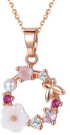JewelryWe Schmuck Halskette Damen Romantische Kirschblüte Schmetterling Kranz Kristall Anhänger mit Kette Rosegold Silber