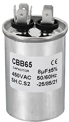 PATIKIL CBB65 Kondensator, 8µF 450V Anlaufkondensator Motorkondensator Aluminiumgehäuse Arbeitskondensator mit 2 Stifte für Klimagerät Waschmaschine Kühlung Wärmepumpe Verflüssiger