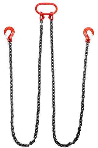 QWORK® 3T Lifting Sling Chain Hanger, 2 m, 2 Strands, G80 Manganese Steel Chain (8 mm), Hook Made of High-Strength Alloy Steel