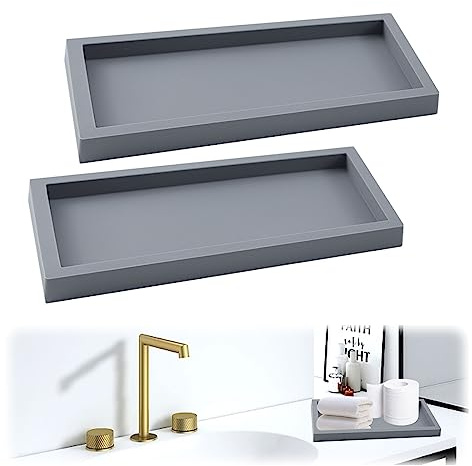2 Stück Badezimmer Tablett, Badezimmer Tablett Grau Tablett Badezimmer Ablagetablett Bad Badezimmer Tablett Klein Badezimmer Tablett Waschtisch, für Seife, Handtuch, Parfümhalter, Rechteckig (S)