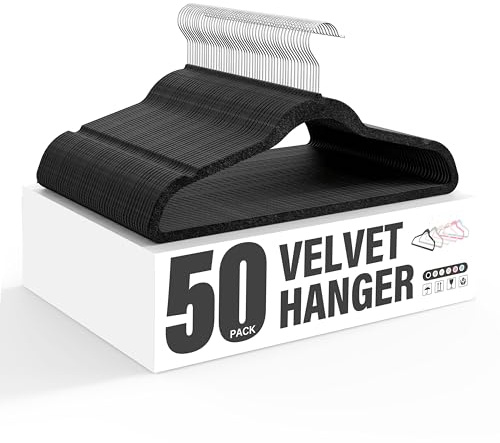 Simple Deluxe Velvet Hangers 50 Pack, Non-Slip Clothes Hangers with Shoulder Notches, 360° Swivel Hooks, Heavy Duty Coat Suit Hangers for Closet Space Saving, Black