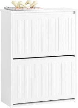 SoBuy Scarpiera Salvaspazio Slim Mobile Scarpiera Ingresso con 2 Ribalte e 4 Ripiani Regolabili - Ideale per Corridoi Stretti e Spazi Ridotti - Bianco, 61x25x81 cm, Facile Installazione FSR165-K-W