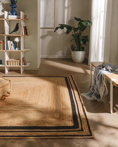 benuta jutematta Jutta svart – 80 x 150 cm – handvävd vardagsrumsmatta – naturlig design – lämplig för golvvärme