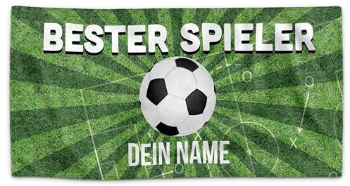 Print Royal PR Badetuch personalisiert mit Name - Bester Spieler - Handtuch mit Wunschname Bedrucken - Geschenk für Fußballspieler, Fußball Geschenke | Individuelles Fotohandtuch - 140 x 70 cm