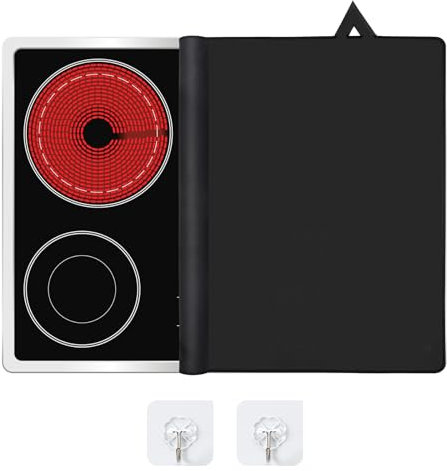 Induktionskochfeld Abdeckung 62x53cm, Herdabdeckplatte Elektroherd Abdeckung Spritzschutz Schutzmatte für Induktionskochfelder, Anti-Rutsch Induktionsherd Pad für Küche (Schwarz)