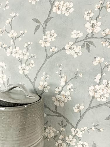 Newroom Papel Pintado Gris Flor de Cerezo TNT Salón Dormitorio